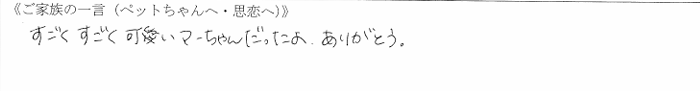 すごくすごく可愛いマ－ちゃんだったよ、ありがとう。